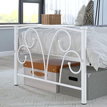 Elephance Twin Bed Frame with Headboard&Footboard Metal Platform Bed White