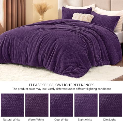 ChiXpace Fleece Twin Size Comforter Set Purple, Fluffy Bed Set 2 Pieces