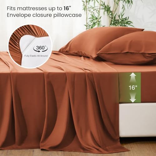 Love's cabin 3 Piece Twin XL Sheet Set, 100% Rayon Derived from Bamboo, Cooling & Breathable, Soft Silky Deep Pocket up to 16", Hotel Luxury Bedding for Hot Sleepers, Burnt Orange