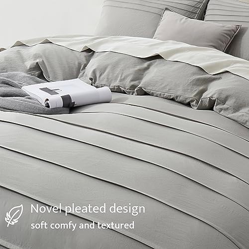 Oli Anderson 3PCS Pleated Duvet Cover Set, Light Grey, Queen