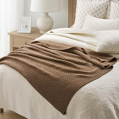 EVERGRACEHOME Chunky Chenille Knit Throw Blanket, 60 x 80, Camel Brown