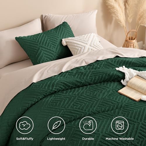Andency Emerald Green Full Size Comforter Set, 3 Pieces Boho Bedding