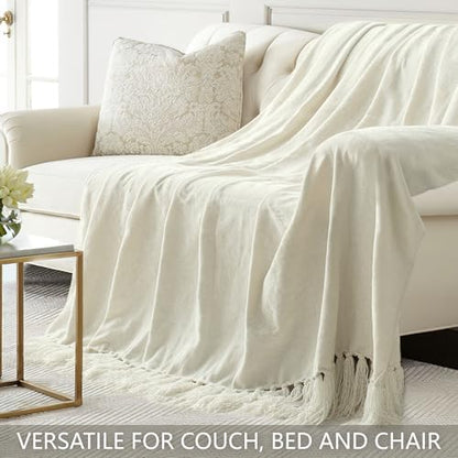 Chenille Throw Blanket for Couch 60" x 80" Twin, Ivory White