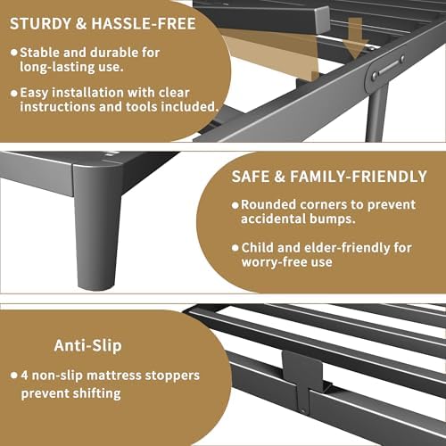 ITIMIDI 6 Inch Twin Platform Bed, Heavy Duty Steel, No Box Spring, Black