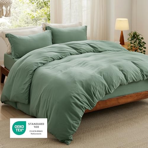 Bedsure Prewashed Duvet Cover King with Fitted Sheet, 4Pcs, Sage Green