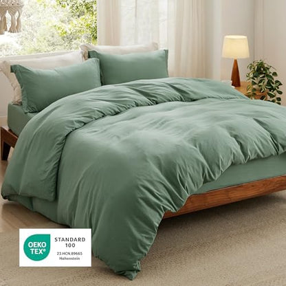 Bedsure Prewashed Duvet Cover King with Fitted Sheet, 4Pcs, Sage Green