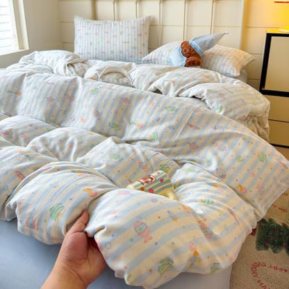 VM VOUGEMARKET Cute Fish Duvet Cover Set Queen,Blue Striped