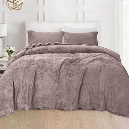 Elegant Comfort Luxuriously Soft 4-Piece Velvet Plush Flannel Sheet Set - Premium Quality - Cozy Warm, Anti-Static, Non Pilling Fuzzy Velvet Flannel Fleece Deep Pocket Sheet Set - King, Taupe