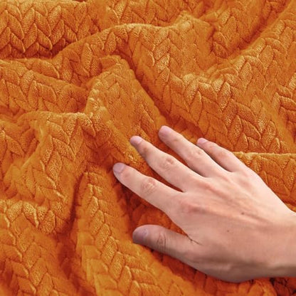 ChiXpace Fleece Queen Comforter Set Burnt Orange, Fluffy Bed Set 3 Pieces
