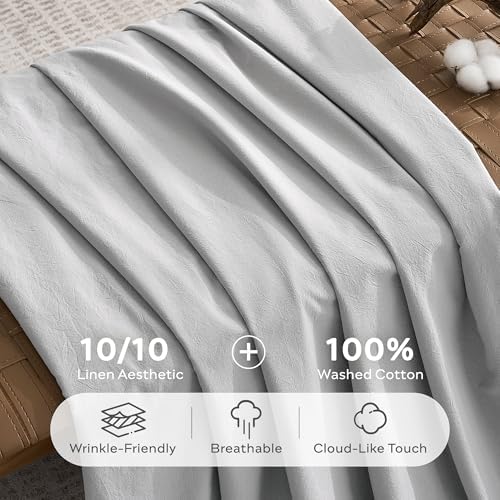 JELLYMONI 100% Washed Cotton Pale Grey Duvet Cover King, Linen-Like