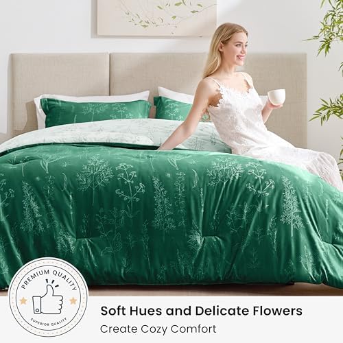 Love's cabin Emerald Twin Comforter Set - Twin XL Size Comforter Set Dorm Bedding, 2 Pieces Cute Floral Bedding, Soft Reversible Flowers Comforter, 1 Comforter & 1 Pillow Sham