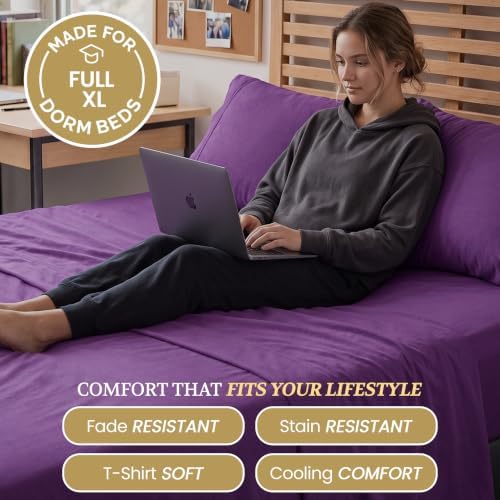 Full XL 100% Cotton Jersey Knit Sheet Set, 4PC, 15" Deep Pocket, Plum