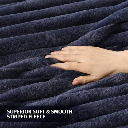 Smoofy Fluffy Full Size Comforter 3 PCS - Navy Blue Fleece Bedding Set