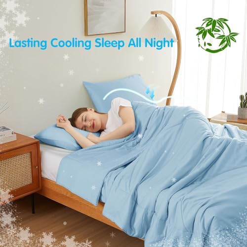 Zaizaihome Bamboo Viscose Comforter Set King Size 3 Pieces - Sky Blue