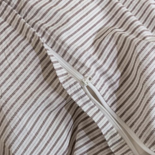 JIYUAN Oversized King Washed Cotton Duvet Cover Set, Linen-Like Pinstripe