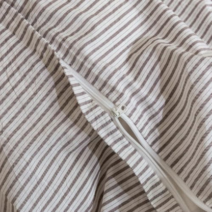 JIYUAN Oversized King Washed Cotton Duvet Cover Set, Linen-Like Pinstripe