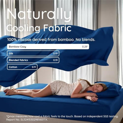 Bambaw King Sheets Set 4pcs – 100% Viscose Derived from Bamboo Sheets King Size Extra Deep Pocket, Ultra Soft, Fits Up to 16'' with Elastic Corner Straps, King Size Sheets Set Cooling (Navy Blue)
