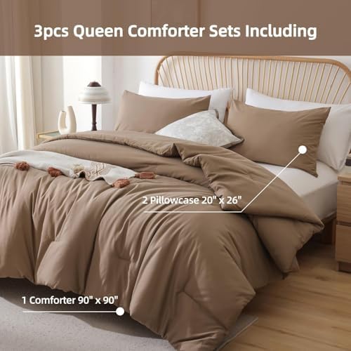 ROSGONIA Alaskan King Comforter, Dark Khaki, 136x120 Soft Bedding Quilt