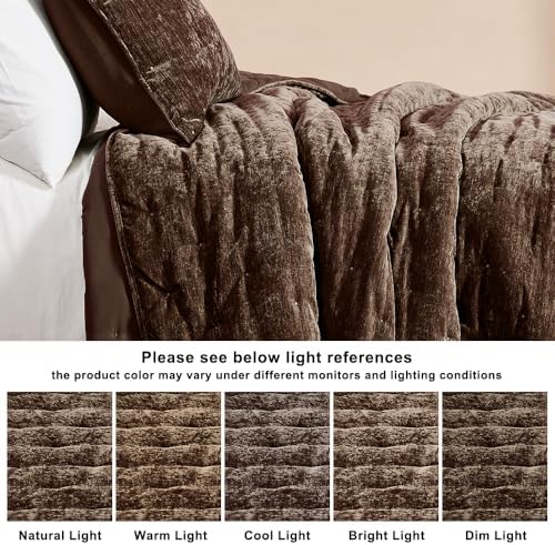 WDCOZY Cloud Soft King Size Quilt Set, Chocolate Brown Chenille Velvet