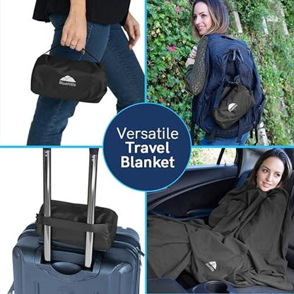 BlueHills Ultra Compact Travel Blanket Pillow 2 Pack Airplane 70X56In Black