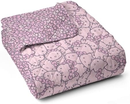 Northwest Sanrio Hello Kitty Reversible Quilted Throw, Kawaii Pink Pattern, Cozy & Warm, for Anime Fans, Game Room, Chair or Couch, 60 x 80 Inches