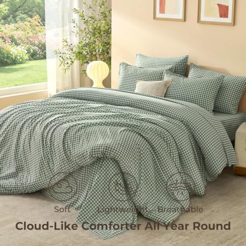 Litanika Forest Green Gingham King Comforter Set 7 Pieces