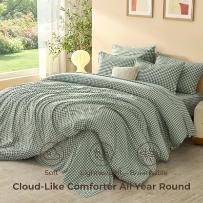 Litanika Forest Green Gingham King Comforter Set 7 Pieces