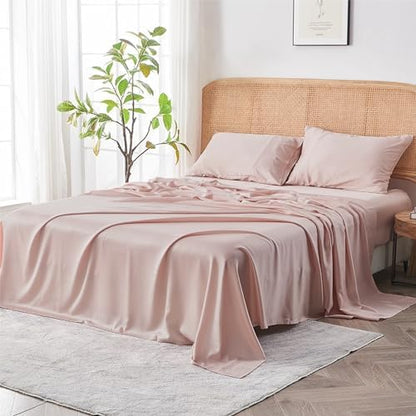 Sijo AiryWeight Tencel Sheet Set, 100% Lyocell Derived from Eucalyptus, Buttery Soft, Architectural Digest Best Cooling Sheets Winner - 4pc - 2 Pillowcases 1 Fitted 1 Top (Blush, Full)