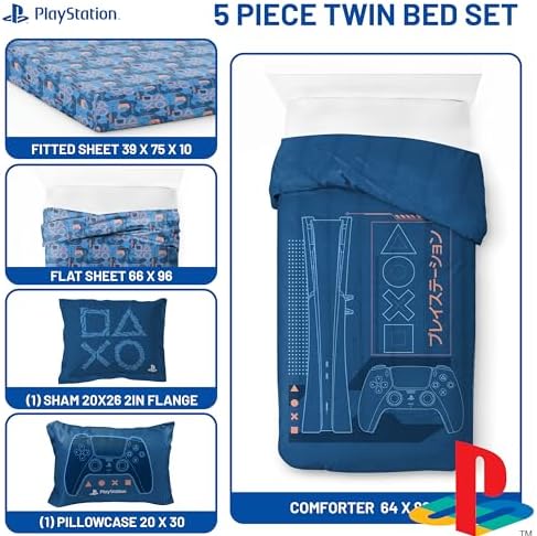 Jay Franco Kids Bed Set, Blue, PlayStation, 5 Piece Twin