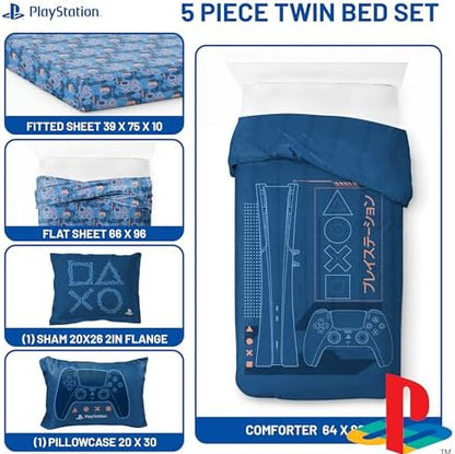 Jay Franco Kids Bed Set, Blue, PlayStation, 5 Piece Twin