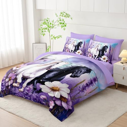 HOSIMA 7Pcs Horse King Comforter with Sheets for Girls Women Room Decor.