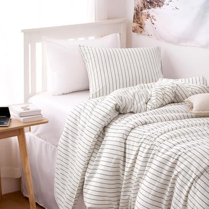 Wake In Cloud Striped Cotton Duvet Cover Set, White, Twin/Twin XL