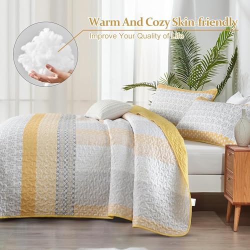WONGS BEDDING Boho Full Size Quilt Size, Yellow Stripe Bedding Set