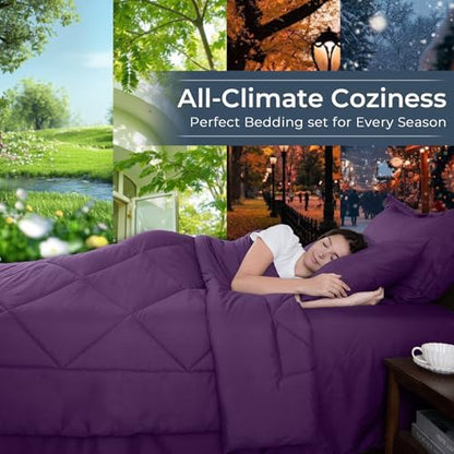 HEVUMYI 7-Piece Full Comforter Set, Grape Purple Bed in a Bag