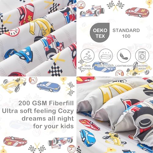 Mooreeke Toddler Bedding Sets for Boys, 4 Pieces Race Cars Printed