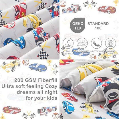 Mooreeke Toddler Bedding Sets for Boys, 4 Pieces Race Cars Printed