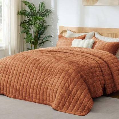 BEDELITE Velvet Quilt Set Queen Size, Luxury Velvet Comforter Bedding