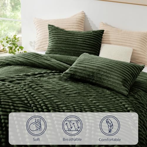 EXQ Home Fluffy Comforter Set Full Size,3 Pieces Bed Set,Olive Green