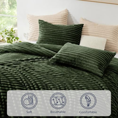 EXQ Home Fluffy Comforter Set Full Size,3 Pieces Bed Set,Olive Green