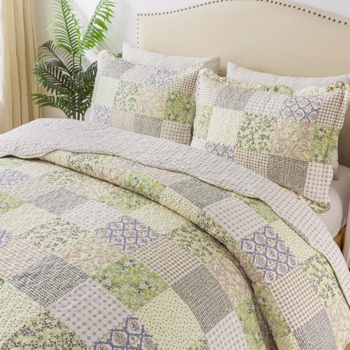 HoneiLife Quilt Set King Size - Lightweight Bedspreads 106x96, Microfiber Quilts 3-Piece, Patchwork Coverlet Rustic Bedding Sets All Season Quilts