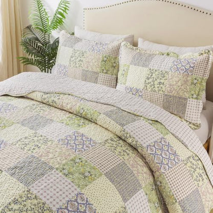 HoneiLife Quilt Set King Size - Lightweight Bedspreads 106x96, Microfiber Quilts 3-Piece, Patchwork Coverlet Rustic Bedding Sets All Season Quilts