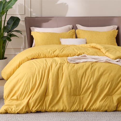 Bedsure Yellow King Size Comforter Set, Soft Cationic Dyed Bed Set 3 Pcs