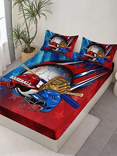 HOSIMA Boys Teens Baseball Bedding Set Twin,1 Fitted Sheet+2 Pillowcases.