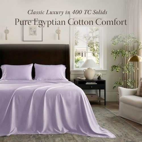 Threadmill 400TC Egyptian Cotton King Sheet Set, Sateen, Solid, Lilac