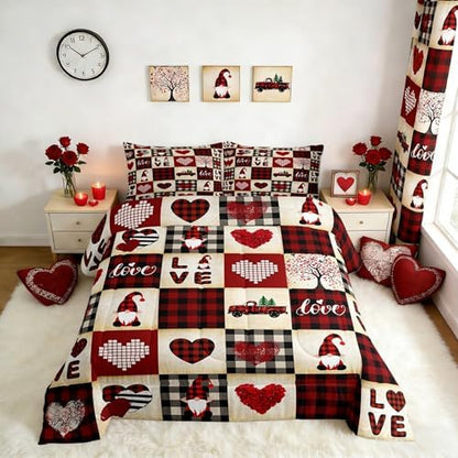 Castle Fairy Valentine's Day King Size Comforter Set Kids Red Rose Decor All Season Bedding Set for Girls Teens Love Pattern Comforter Romantic Theme Decor Quilt Set Bedroom Collection 3Pcs