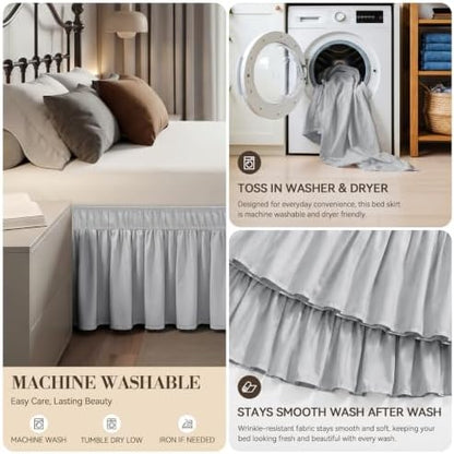RIMELA Bed Skirt with Split Corners, Twin, 15 Inch Drop, Ice Grey