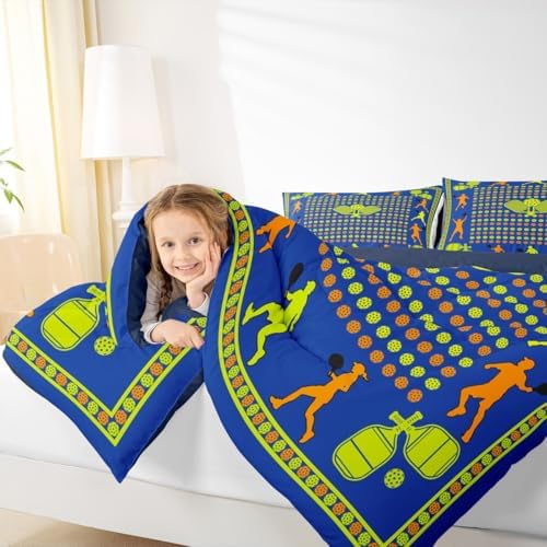Castle Fairy Pickleball Game Comforter Set Queen Size for Kids American Tennis Sports Bedding Sets All Season Athlete Silhouette Quilt Set Bedroom Decor Modern Ball Gaming Down Comforter,3Pcs