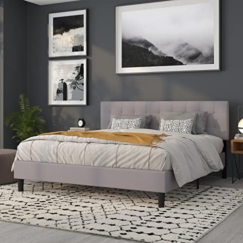 Flash Furniture Bedford Tufted Upholstered King Size Headboard in Light Gray Fabric