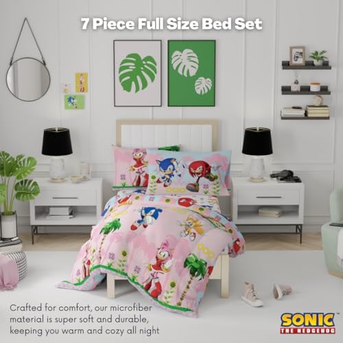 Franco Sonic the Hedgehog Amy Rose Anime Kids Bedding Super Soft Comforter and Sheet Set with Sham, 5 Piece Twin Size, (Officially Licensed Product)