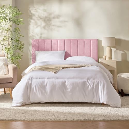 Nestl Upholstered King Headboard - Easy Assemble Channel Stitched Headboard King Size Bed - Wall Mounted Headboards with 3D Soundproof Wall Panels Peel & Stick Floating Headboards, Pink